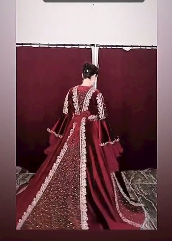 Bordo Drape Detaylı Uzun Henna Kaftan