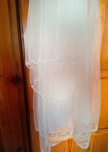 Drapeli Beyaz Düğün Duvağı - Görsel 5