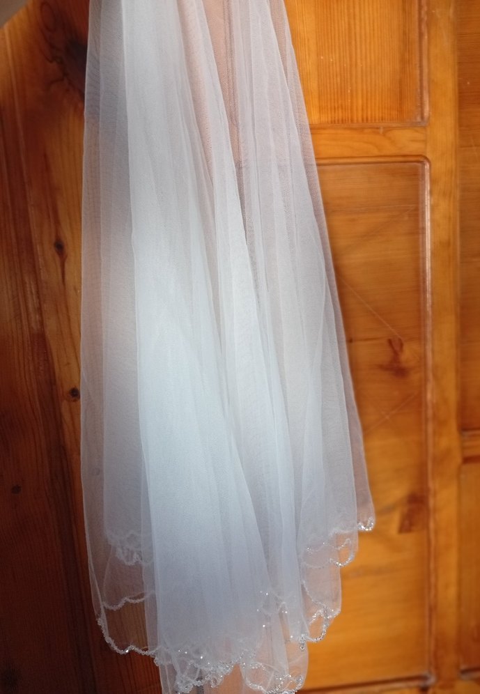 Drapeli Beyaz Düğün Duvağı - Görsel 2