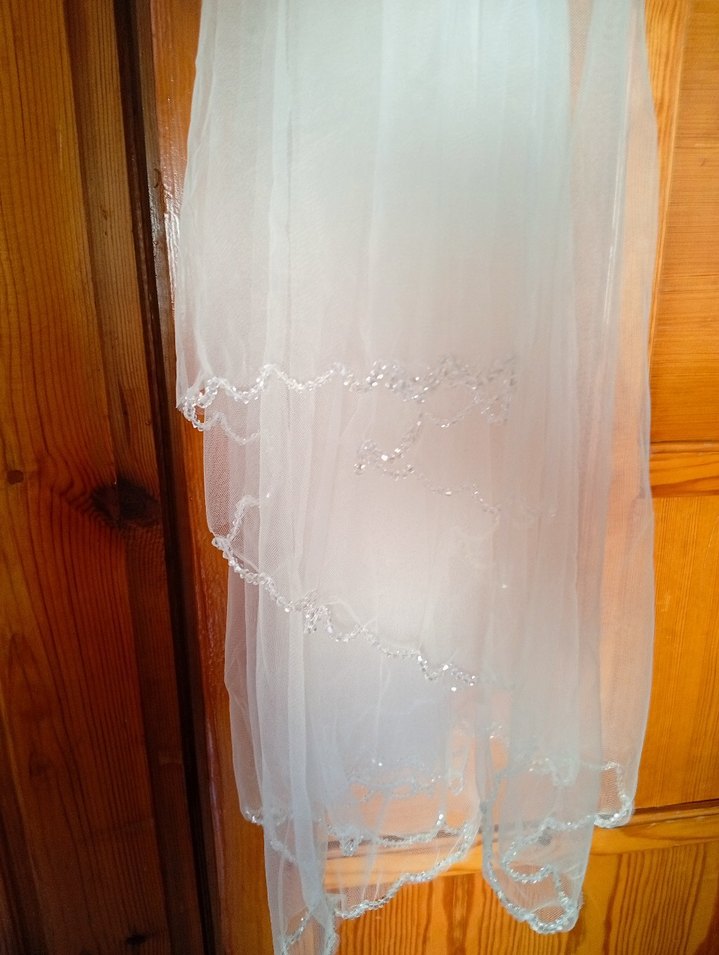 Drapeli Beyaz Düğün Duvağı - Görsel 5