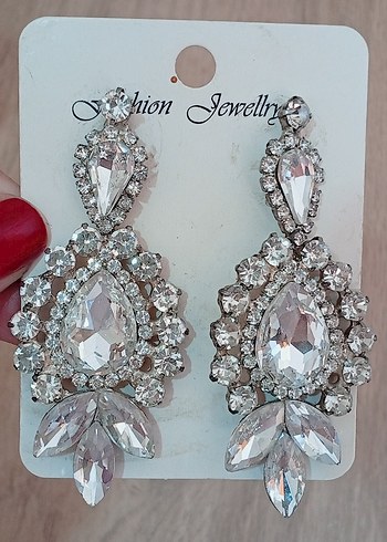 Beyaz Zirkon taşlı Kadın Küpeler - Görsel 2