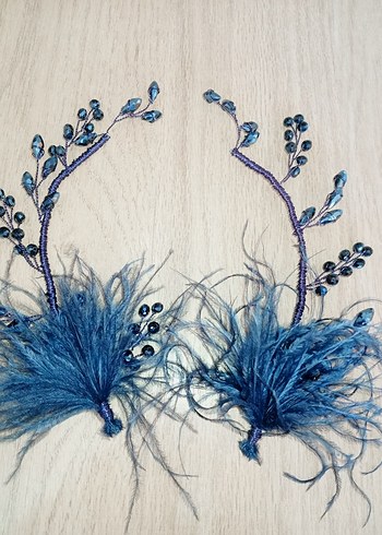 Mavi Boncuklu Tüylü Bohem Kadın Saç Aksesuarı - Görsel 3