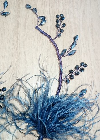 Mavi Boncuklu Tüylü Bohem Kadın Saç Aksesuarı - Görsel 4