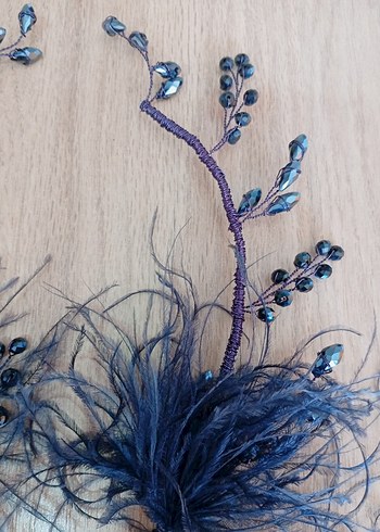 Mavi Boncuklu Tüylü Bohem Kadın Saç Aksesuarı - Görsel 2