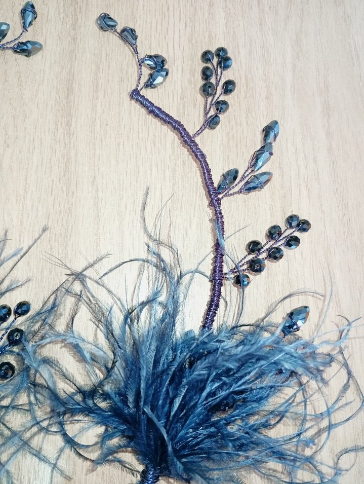 Mavi Boncuklu Tüylü Bohem Kadın Saç Aksesuarı - Görsel 4