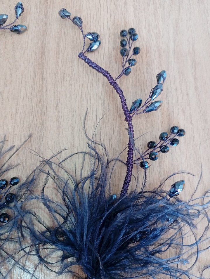 Mavi Boncuklu Tüylü Bohem Kadın Saç Aksesuarı - Görsel 2