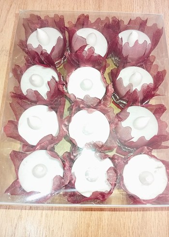 Bordo Sargılı Beyaz kına mumu içi pilli 12 adet - Görsel 2