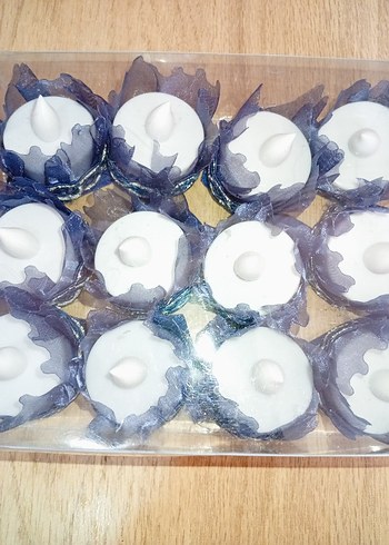 Mavi Süslemeli Beyaz Mum Seti Kına mumu - Görsel 2