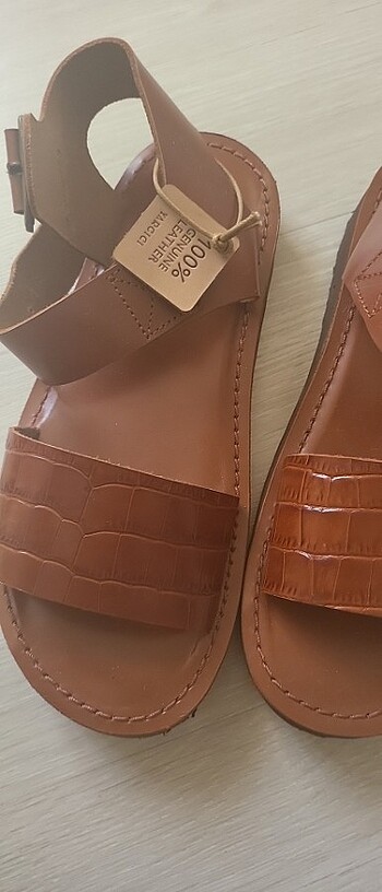 38 Beden kahverengi Renk Yargici Hakiki Deri Kroko Sandalet