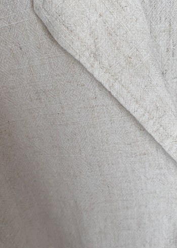 Bej Keten Düğmeli Kısa Kollu Gömlek - Görsel 6