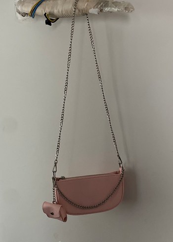 Zincir Detaylı Pastel Pembe Deri Kadın Çanta - Görsel 2