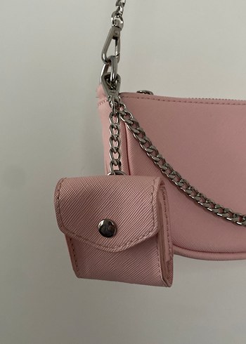 Zincir Detaylı Pastel Pembe Deri Kadın Çanta - Görsel 3