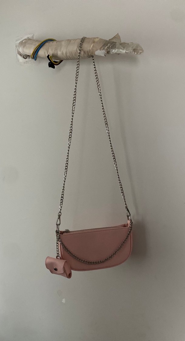 Zincir Detaylı Pastel Pembe Deri Kadın Çanta - Görsel 2