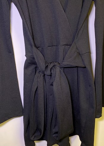 Uzun Kollu Siyah V Yaka Kumaş Tulum - Görsel 7