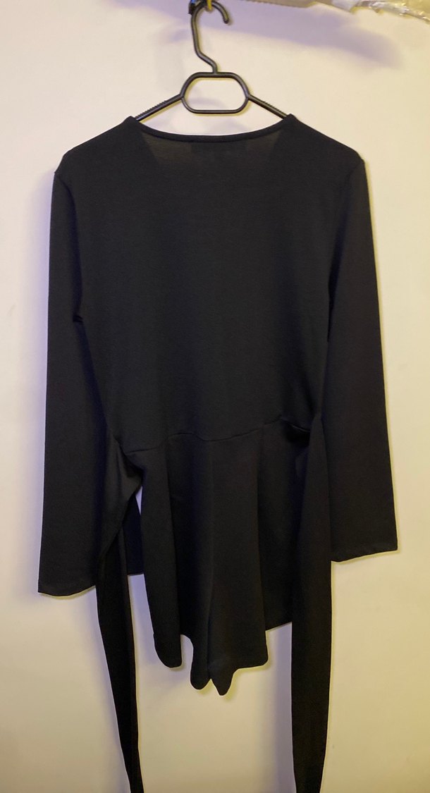 Uzun Kollu Siyah V Yaka Kumaş Tulum - Görsel 5