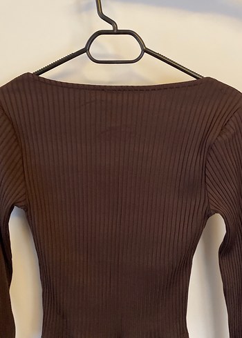 Kahverengi Kalp Yaka Fitilli Bluz - Görsel 3