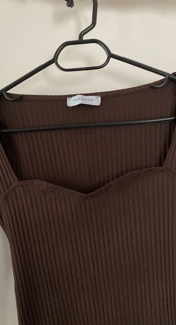 Kahverengi Kalp Yaka Fitilli Bluz - Görsel 2