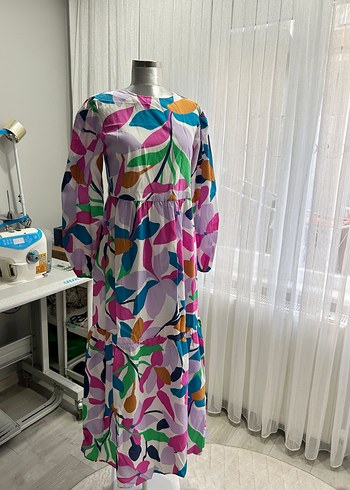 Çiçek Desenli Uzun Bohem Elbise - Görsel 6