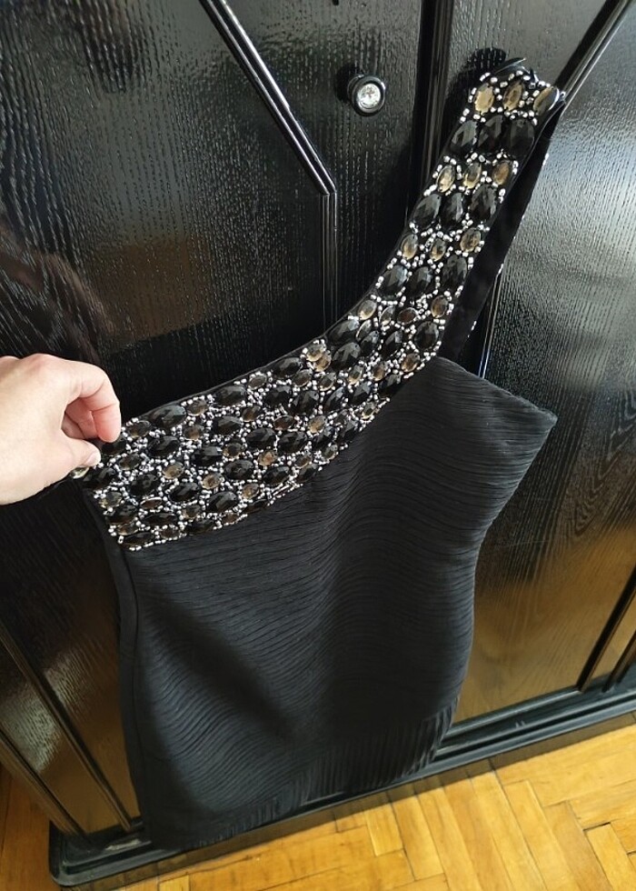 Abiye siyah tek omuz askılı  - Görsel 4