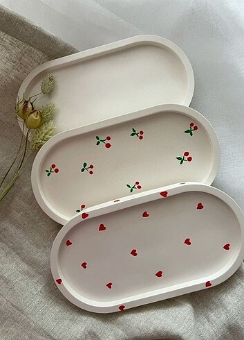Pinterest 3lü Sunumluk Set Kiraz ve Kalp desenli
