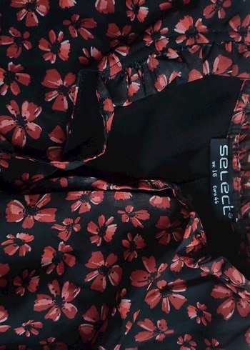 Kırmızı çiçekli balon kollu şifon elbise - Görsel 6