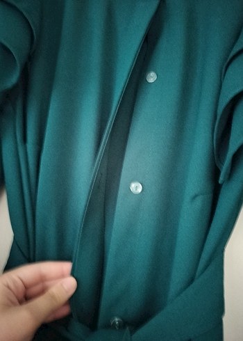 Light Stone  Zümrüt Yeşili Fırfırlı Tesettür Elbise - Görsel 7