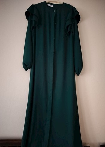 Light Stone  Zümrüt Yeşili Fırfırlı Tesettür Elbise - Görsel 6