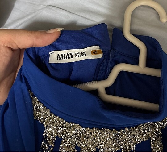 Saks Mavisi Şifon Taşlı Tesettür Abiye - Görsel 7