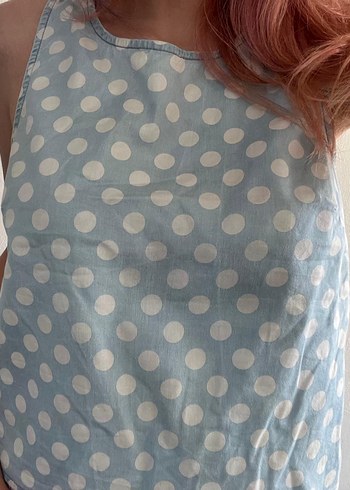 Zara Puantiyeli ince kot bluz coquette y2k
