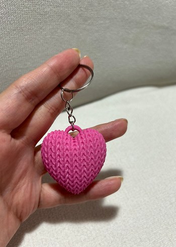 Beden pembe Renk Pembe Örgü Kalp Anahtarlık