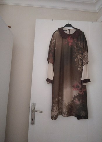 Drapeli Uzun Kollu Vintage Bohem Elbise