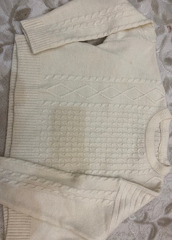 Beyaz Örgü Bohem Kadın Kazak - Görsel 2