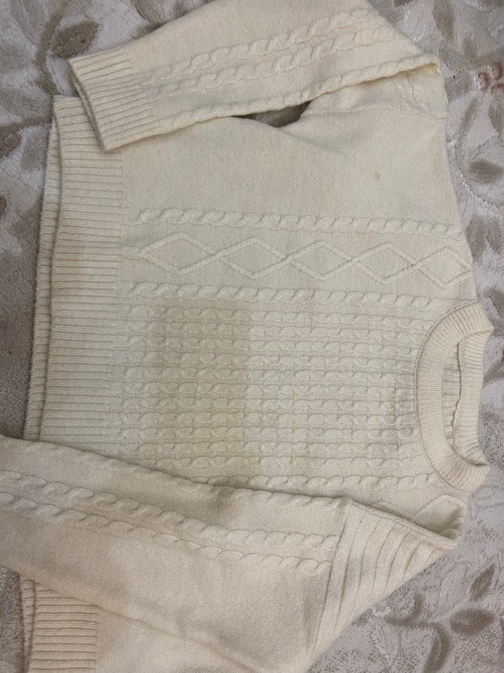 Beyaz Örgü Bohem Kadın Kazak - Görsel 2