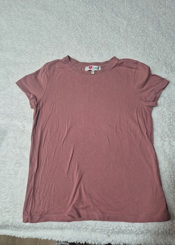 Pembe Kısa Kollu Basic Keten Tişört