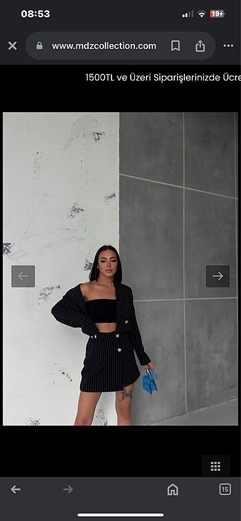 38 Beden ÇİZGİLİ DOUBLE KUMAŞ CROP CEKET-ŞORT ETEK