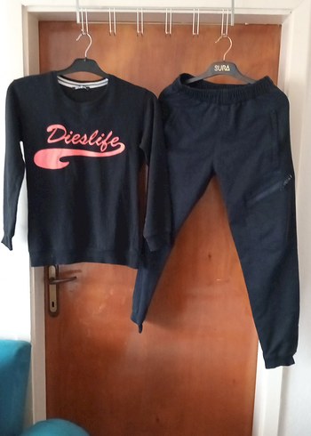 Erkek Siyah Baskılı Sweatshirt ve Fermuarlı Eşofman - Görsel 2