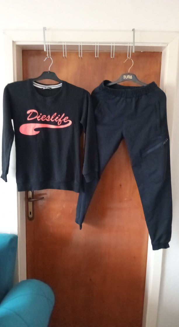 Erkek Siyah Baskılı Sweatshirt ve Fermuarlı Eşofman - Görsel 2