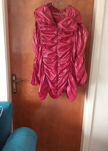 bordoParlak Drapeli Midi Kadın yağmurluk - Görsel 2