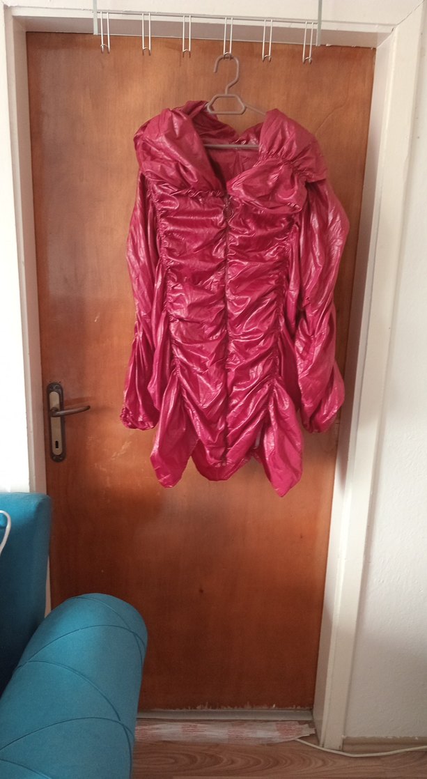 bordoParlak Drapeli Midi Kadın yağmurluk - Görsel 2