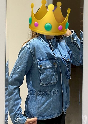 Düğmeli Mavi Kadın Denim Ceket - Görsel 5