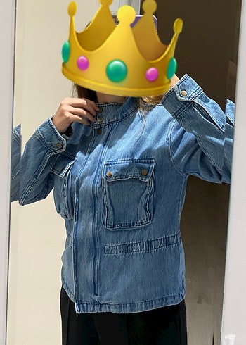 Düğmeli Mavi Kadın Denim Ceket - Görsel 6