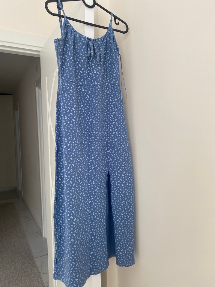 Mavi Desenli Midi Bohem Elbise - Görsel 2