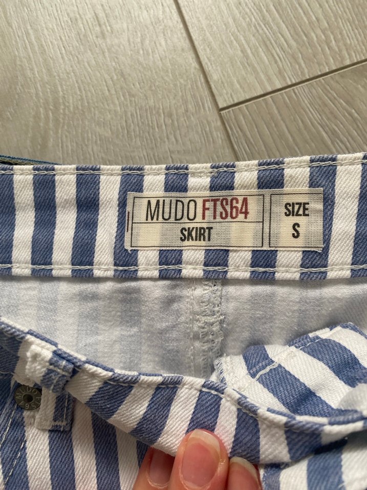 Çizgili Pilili Midi Kot Etek - Görsel 3