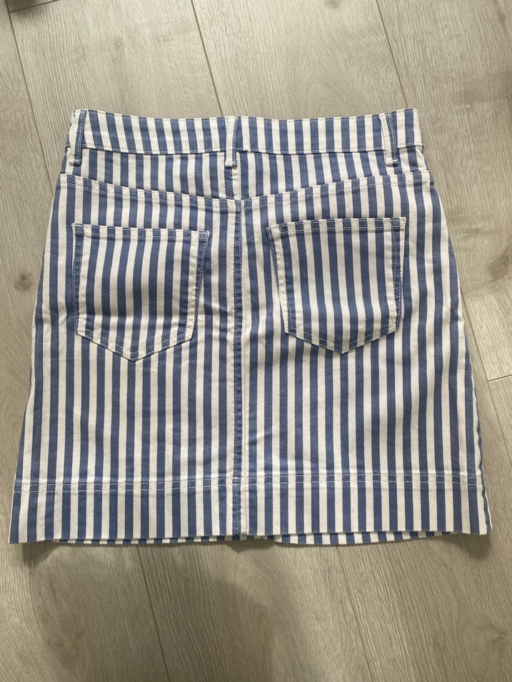 Çizgili Pilili Midi Kot Etek - Görsel 2