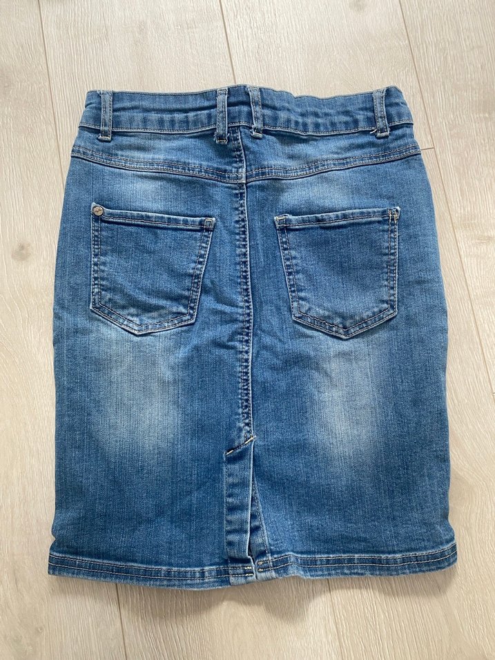 Parlak Mavi Denim Midi Mini Etek - Görsel 2