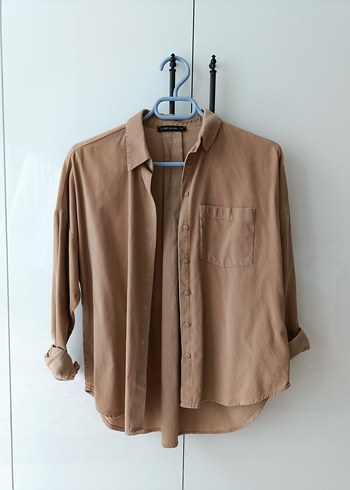 Camel cepli kışlık kumaş gömlek