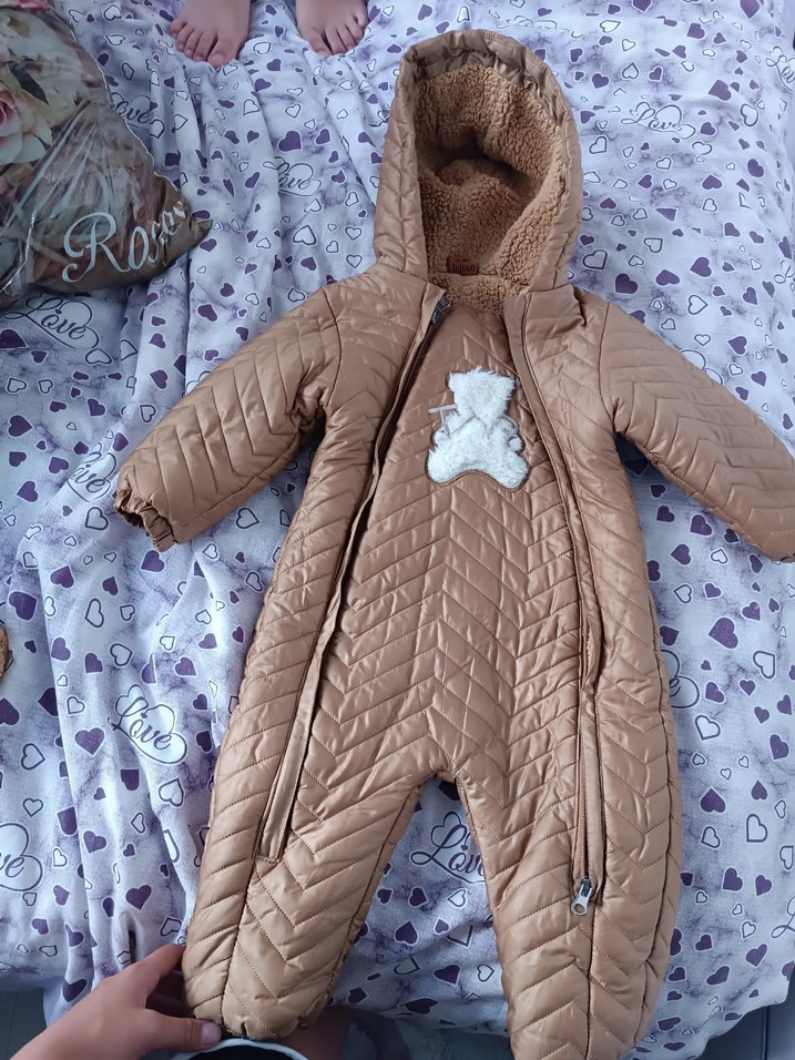 Kahverengi Kürklü Kapüşonlu Bebek Tulumu - Görsel 2