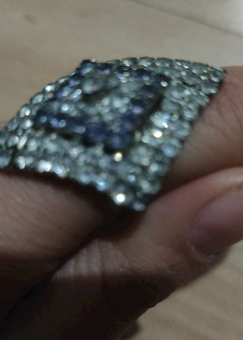 Vintage Desenli Mavi Payetli Kadın Yüzük - Görsel 3