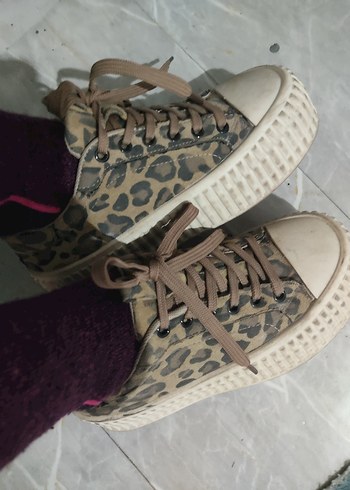 Kahverengi Yılan Desenli Platform Spor Ayakkabı - Görsel 4