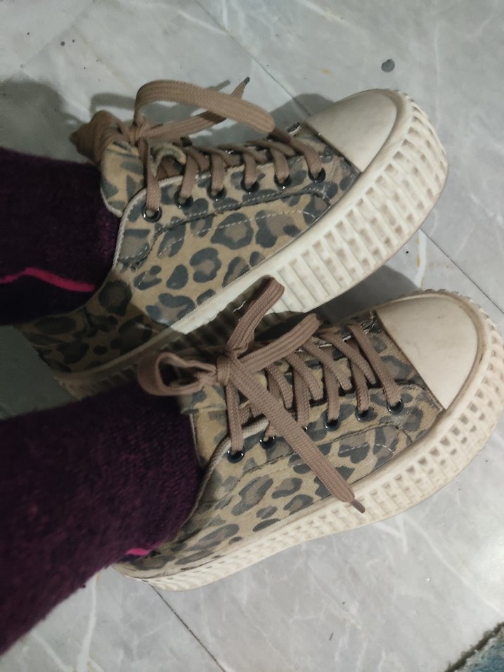 Kahverengi Yılan Desenli Platform Spor Ayakkabı - Görsel 4